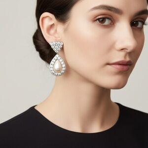 Bridal Pearl And Rhinestone Earrings